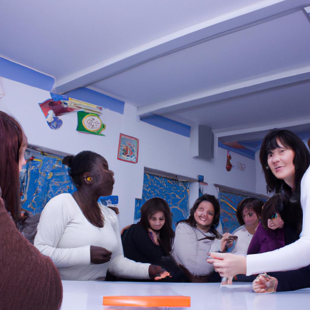 Woman teaching diverse group of students